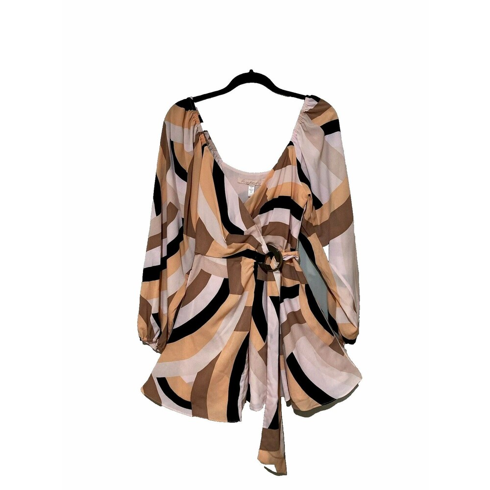 Anthropologie Hutch SX Geo Wrap Mini Dress In Peach, Pink & Black Combo